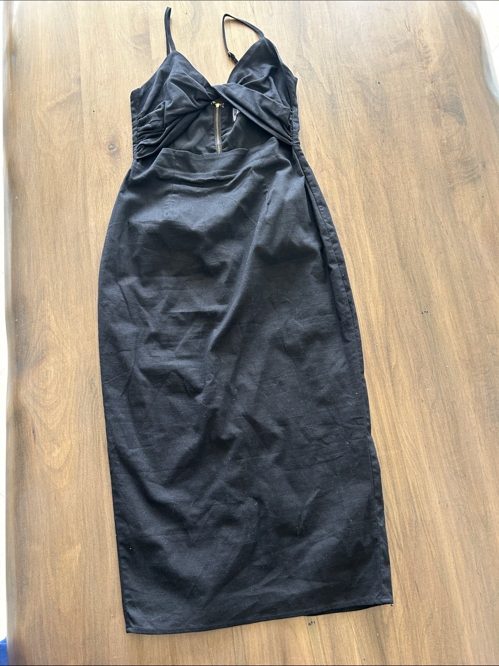 Away Black Midi Skirt with Front Twist and Cutout